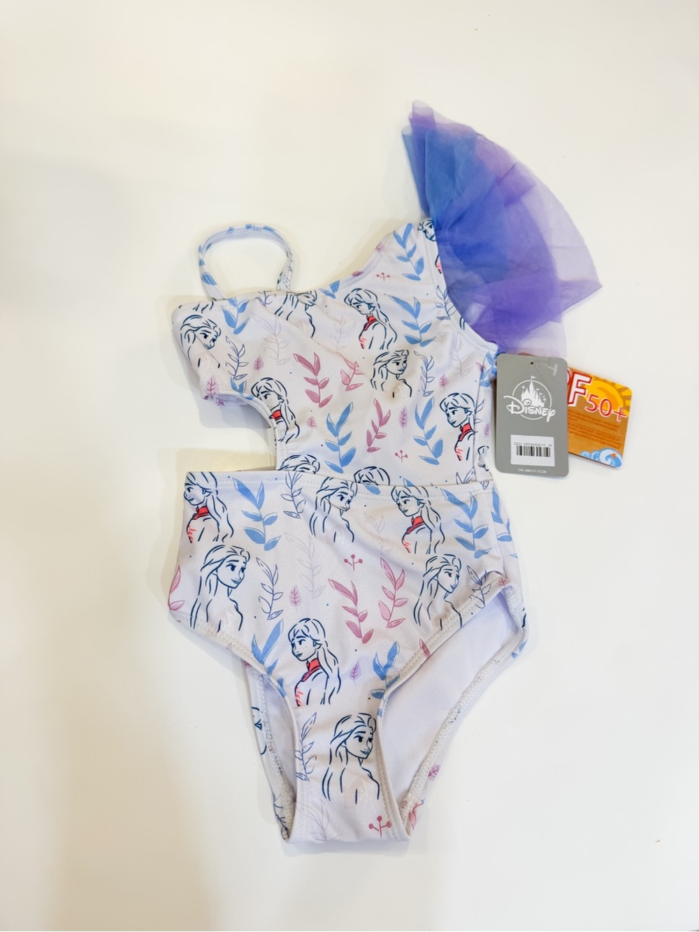 Disney One-Shoulder Elsa Print Swimsuit with Purple and Blue ombré Tulle Ruffle